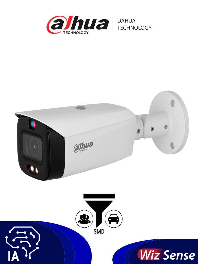 DAHUA DH-IPC-HFW3449T1-ZAS-PV - Cámara IP Bullet de 4 MP /WizSense/ Lente Varifocal/ TIOC 2.01/ disuasión activa de luz dual inteligente/ IR 50 m/Luz cálida 40 m/ SMD 4.0/ Disuasión Activa/ Audio bidireccional/ PoE/ IP67/ E&S de Alarma DAHUA DH-IPC-HFW3449T1-ZAS-PV - Cámara IP Bullet de 4 MP /WizSense/ Lente Varifocal/ TIOC 2.01/ disuasión activa de luz dual inteligente/ IR 50 m/Luz cálida 40 m/ SMD 4.0/ Disuasión Activa/ Audio bidireccional/ PoE/ IP67/ E&S de Alarma